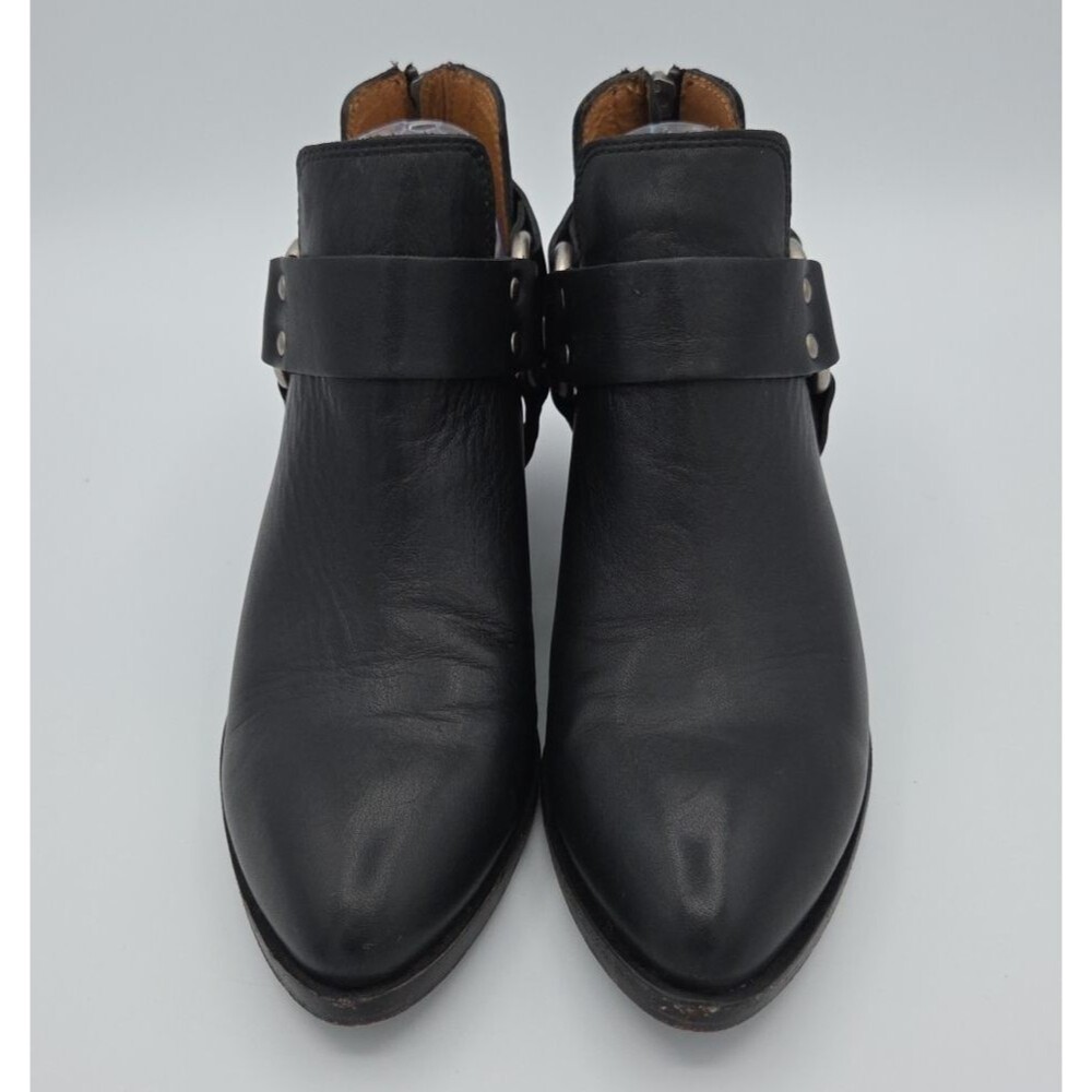 Frye Womens Size 7 M Ray Harness Back Zip Black Leather Ankle Booties Zip Close - Picture 3 of 10